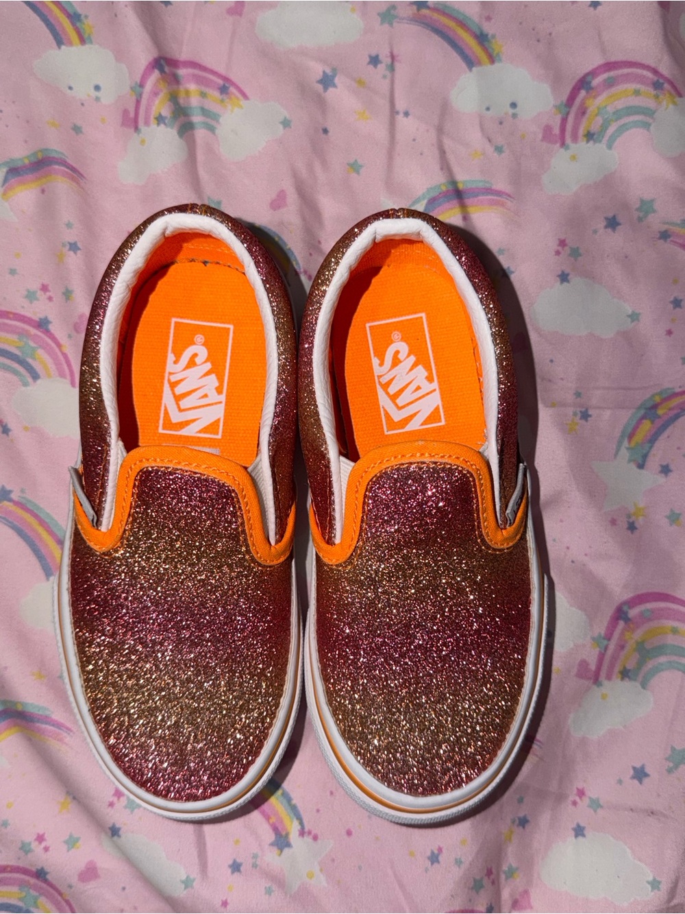 Vans Kids Glitter Slip-On Sneakers in Orange and Pink